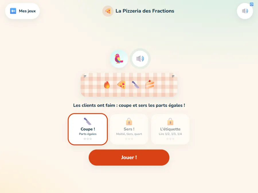 La Pizzeria des Fractions : partage en parts égales