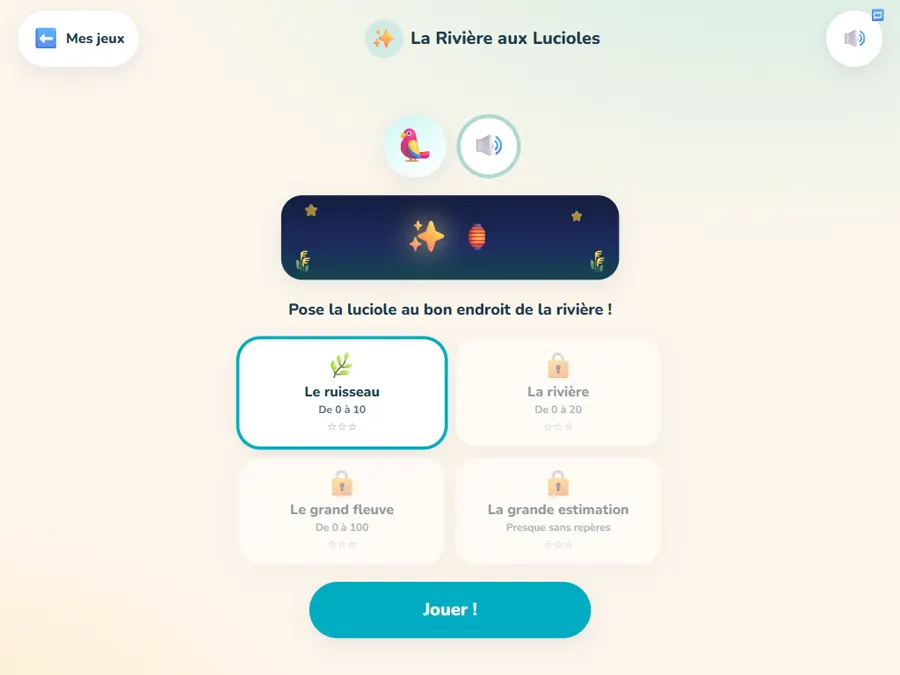 La Rivière aux Lucioles : estimation sur la droite numérique